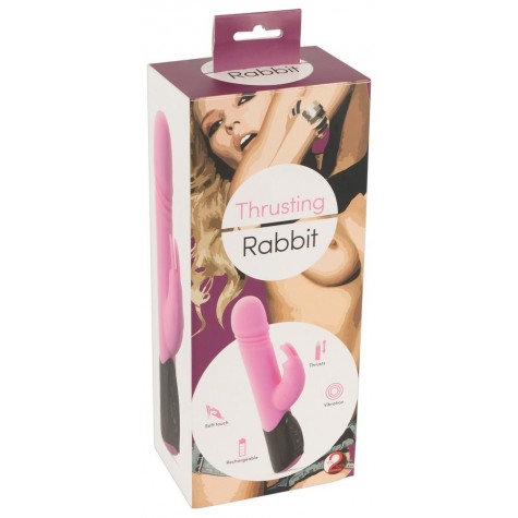 Розовый вибратор-кролик Thrusting Rabbit - 25 см.